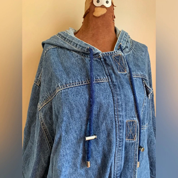 Vintage L.A. Blues Oversized Denim Jacket W/Hood Size 30/32w 90’s barn utility - Picture 2 of 12